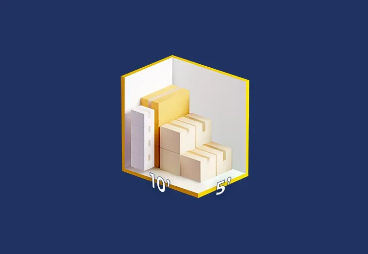5x10 climate-controlled storage unit size diagram with stacked boxes